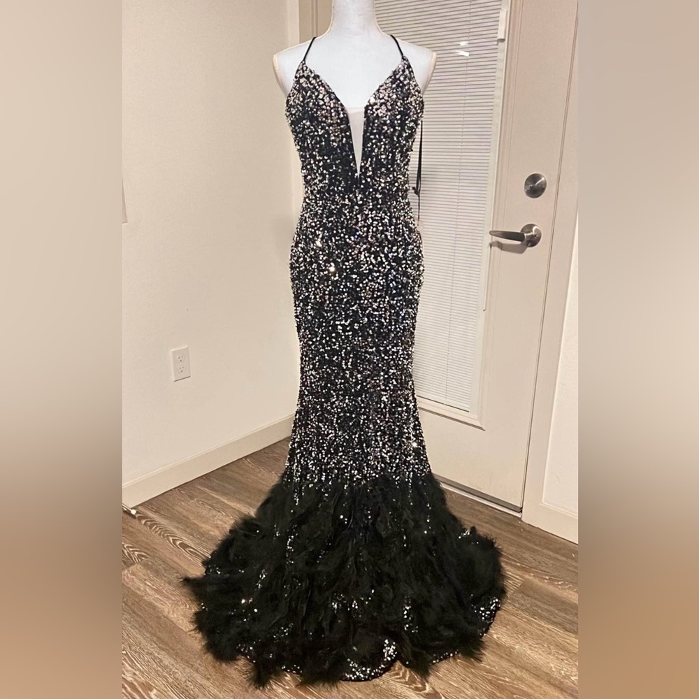 Stunning Black Sequin Gown, Formal, Sexy, Prom, Masquerade, Wedding